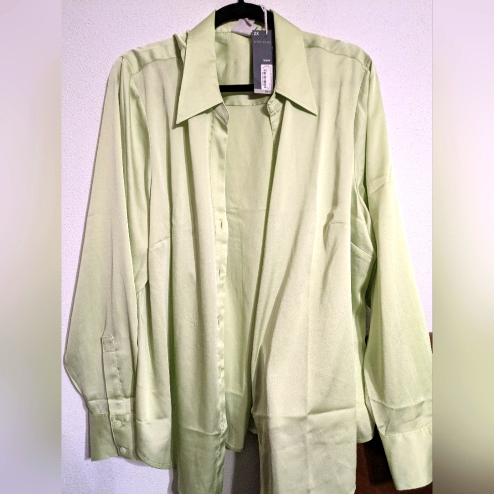 Worthington lime green silk blouse